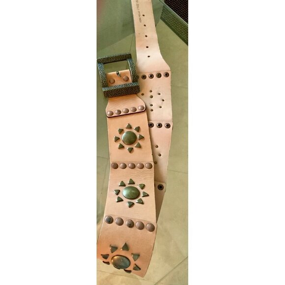 Vera  Pelle  Italian women's  wide leather studded belt 39 x 3 NEW - Picture 3 of 6